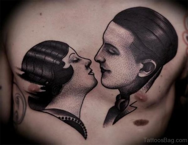 Girl and Guy Portrait Tattoo On Chest 