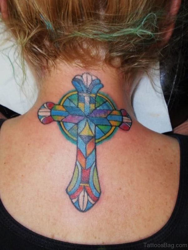 Glass Cross Tattoo On Nape