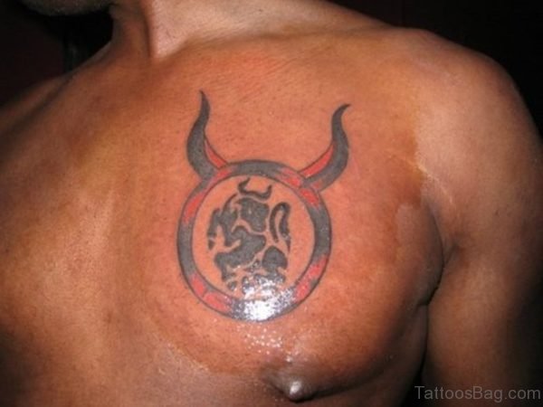 Glowing Zodiac Taurus Tattoo For Chest