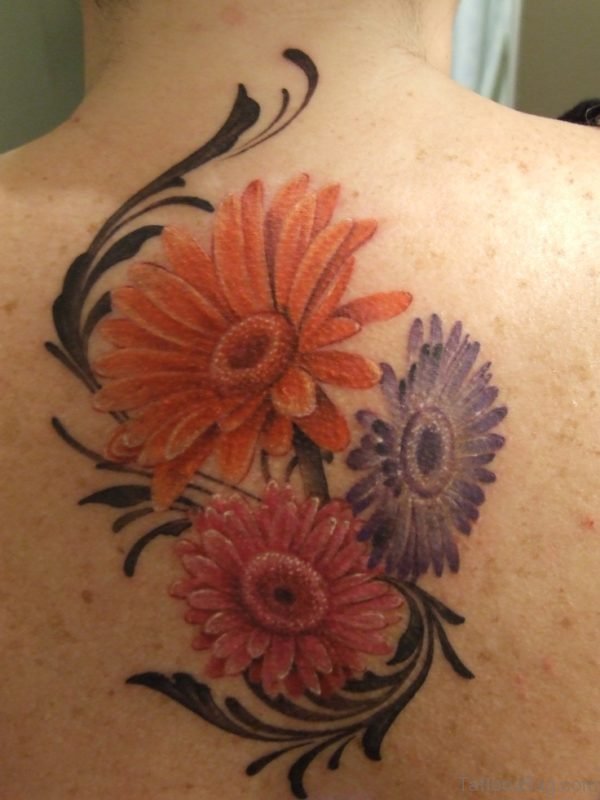 Gorgeus Daisy Flower Tattoo On Back