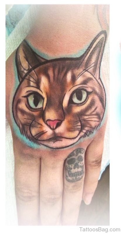Graceful Cat Tattoo On Hand