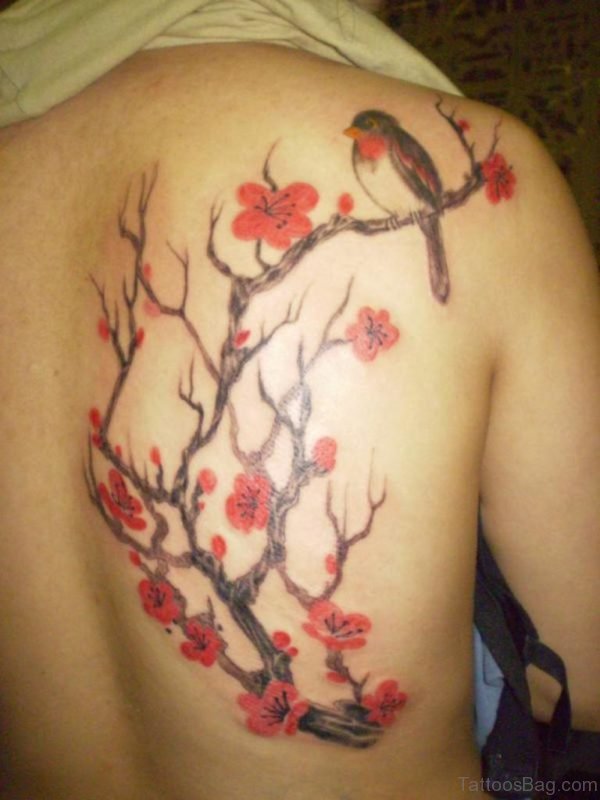 Graceful Flower And Bird Tattoo 