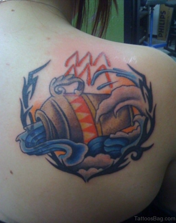 Great Aquarius Tattoo On Shoulder