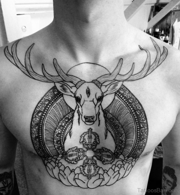 Great Buck Tattoo On Chest