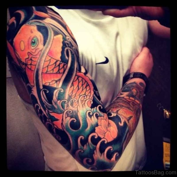 Great Fish Tattoo On Full Sleeve 