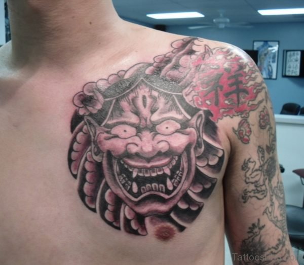 Great Hannya Mask Tattoo On Chest