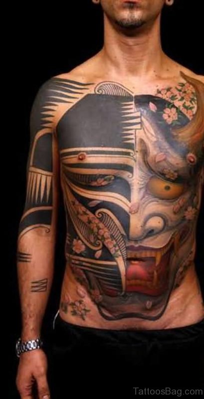 Great Mask Tattoo For Chest