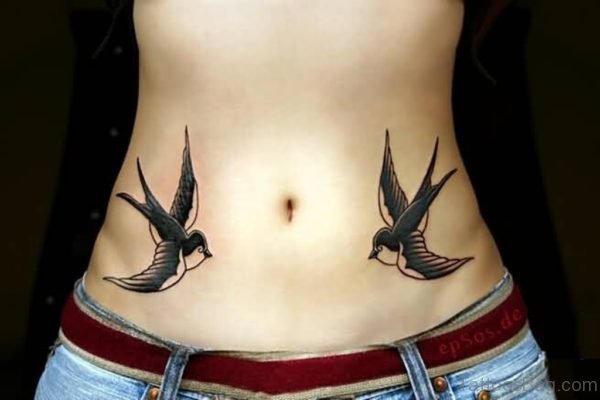 Great Swallow Tattoo On Waist