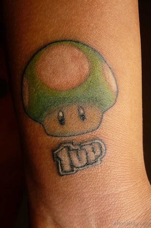Green Mushroom Tattoo On Wrist 