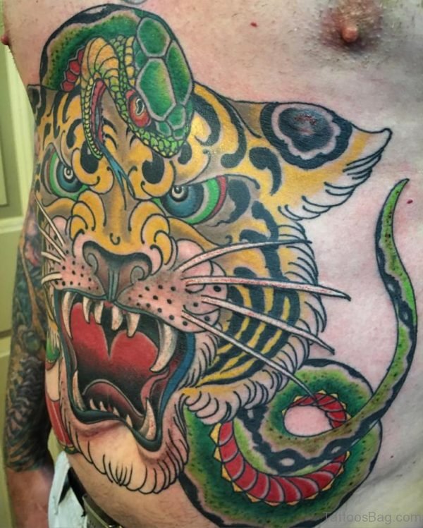 Green Snake And Tiger Tattoo