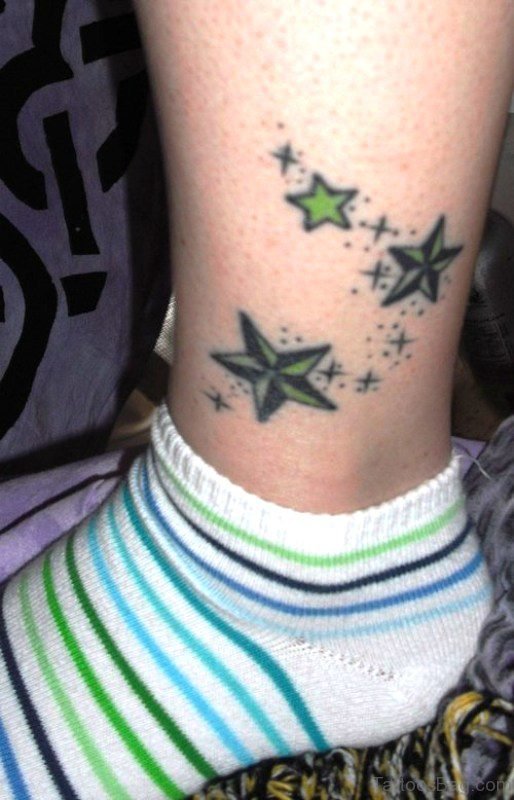 Green Star Tattoo On Ankle