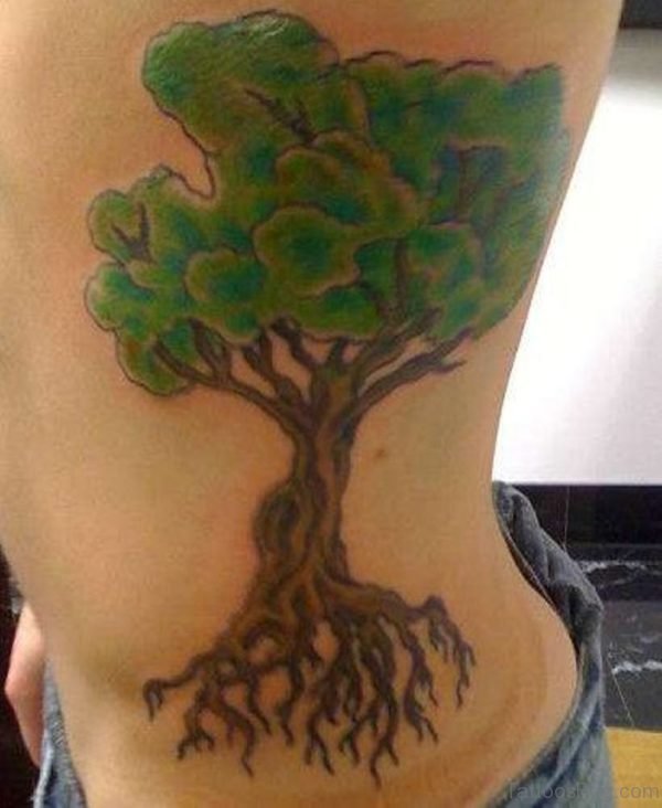 Green Tree Tattoo On Rib