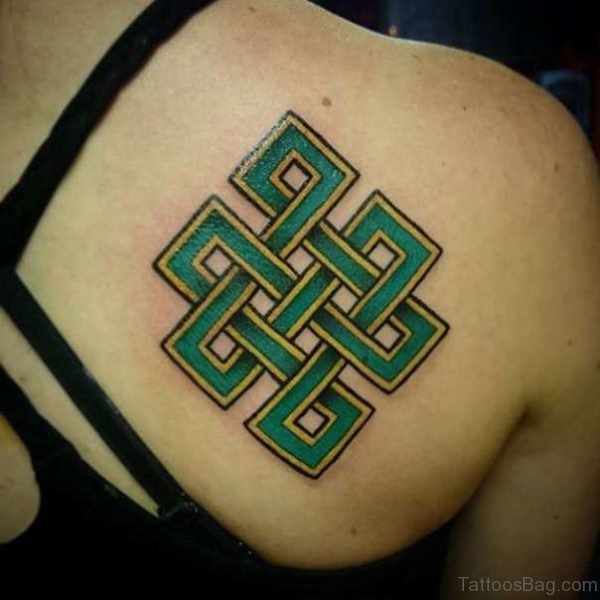 Green knot Tattoo On Back 