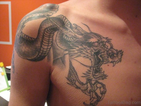 Grey Dragon Tattoo On Chest 