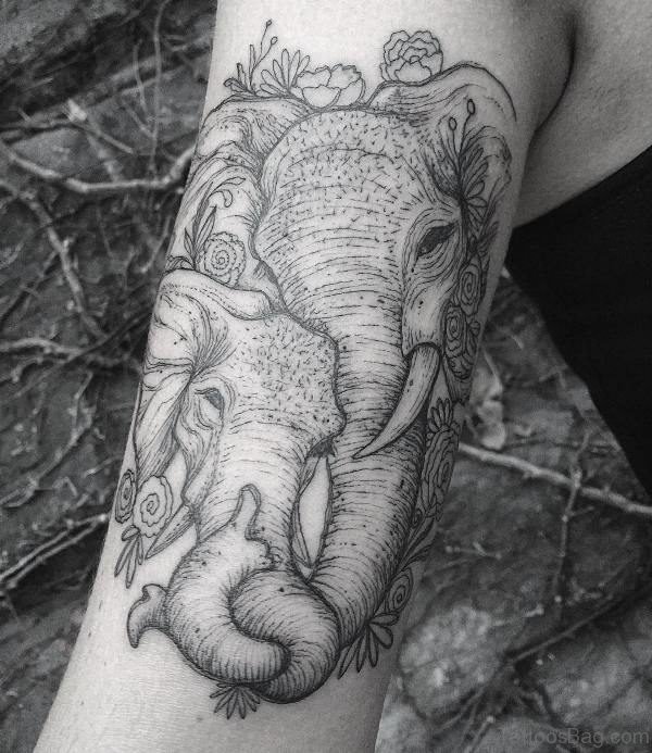 Grey Elephant Tattoo On Forearm