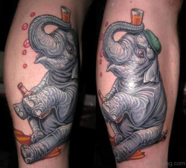Grey Elephant Tattoo On Leg