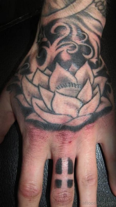 Grey Ink Lotus Tattoo