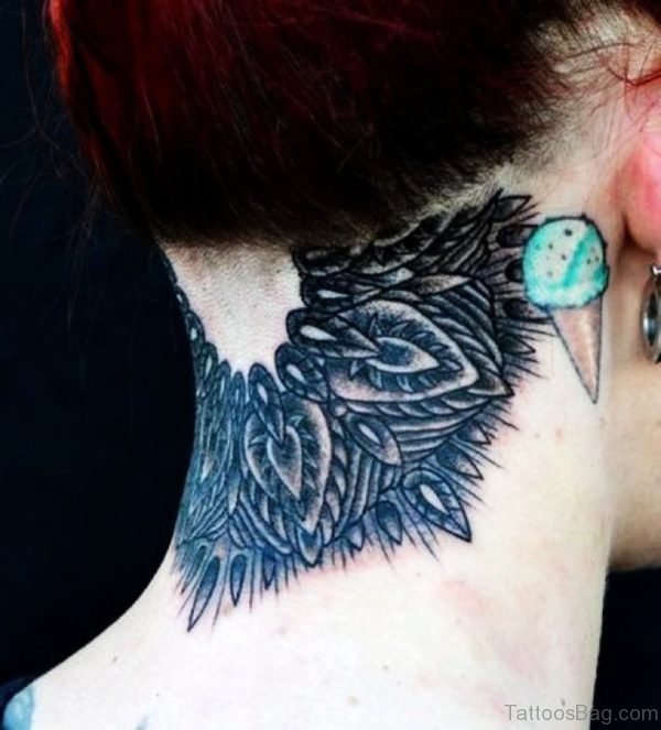 Grey Ink Mandala Tattoo On Nape