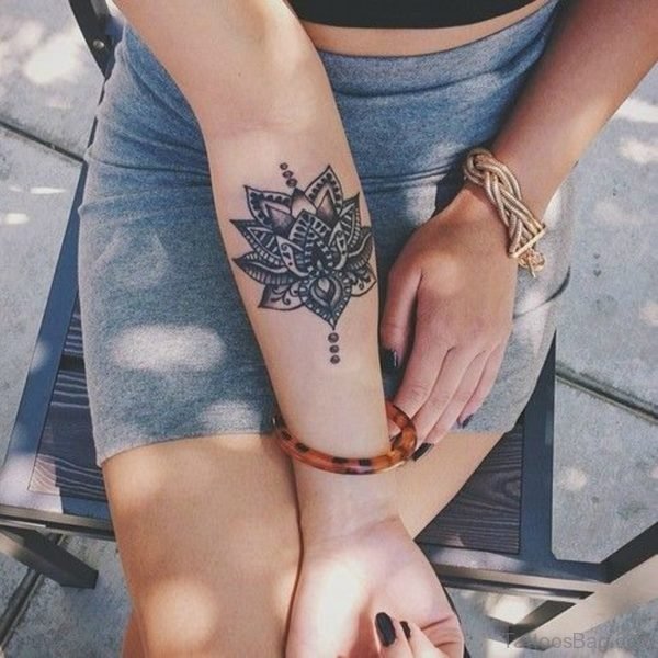 Grey Ink Mandala Tattoo on Wrist 