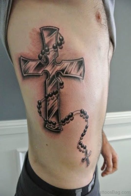 Grey Ink Rosary Tattoo