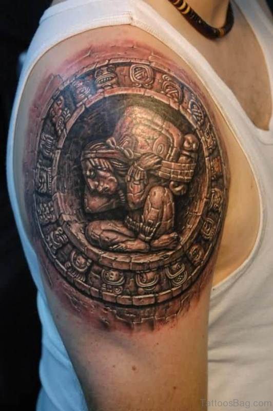 Grey Ink Shoulder Desinger Tattoo
