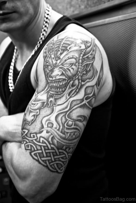 Grey Ink Shoulder Tattoo