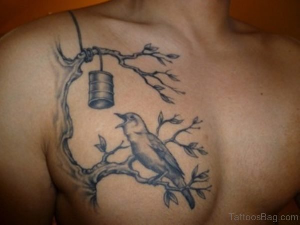 Grey Ink Tree Tattoo