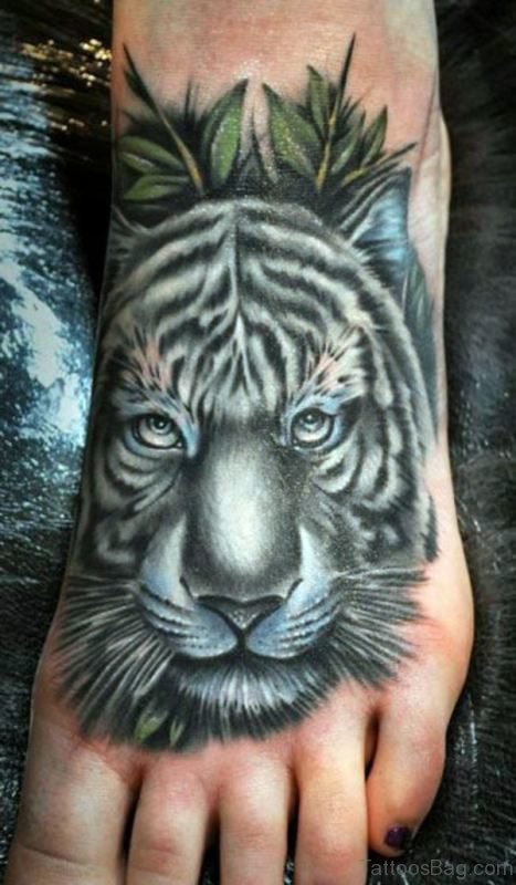 Grey Lion Tattoo On Foot