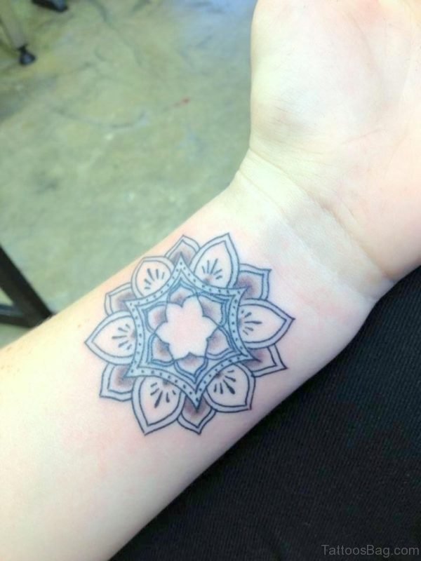 Grey Mandala Tattoo On Wrist 