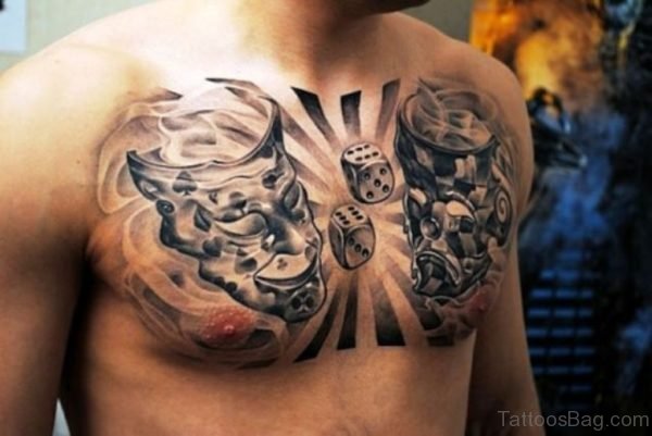 Grey Mask Tattoo on Chest