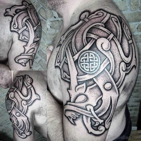 Grey Nordic Shoulder Tattoo