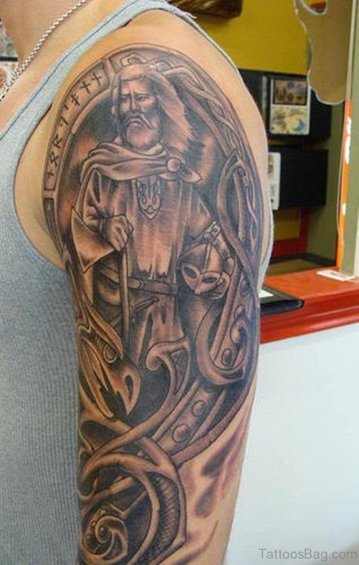 Grey Nordic Warrior Tattoo