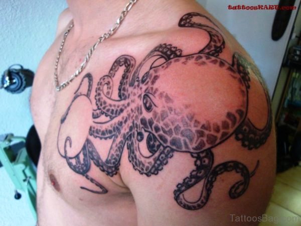 Grey Octopus Tattoo On Shoulder
