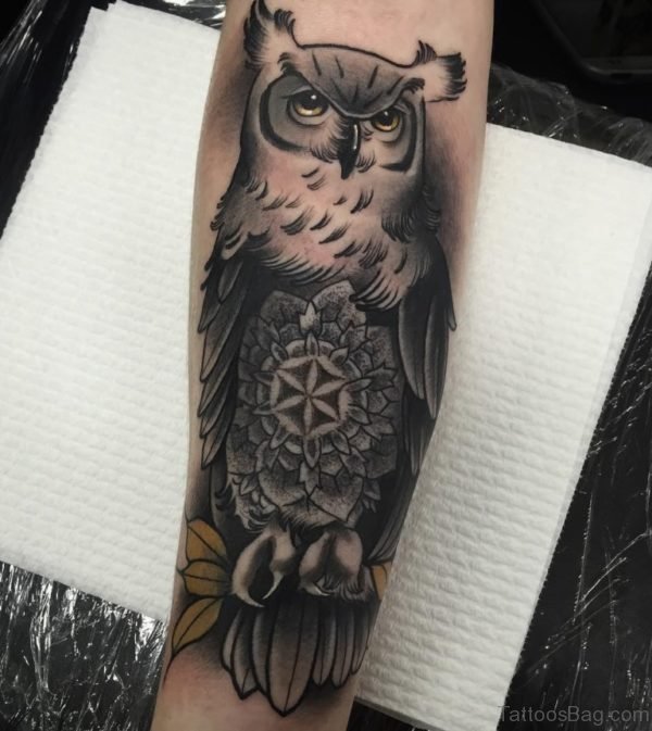 Grey Owl Tattoo On Wrist 