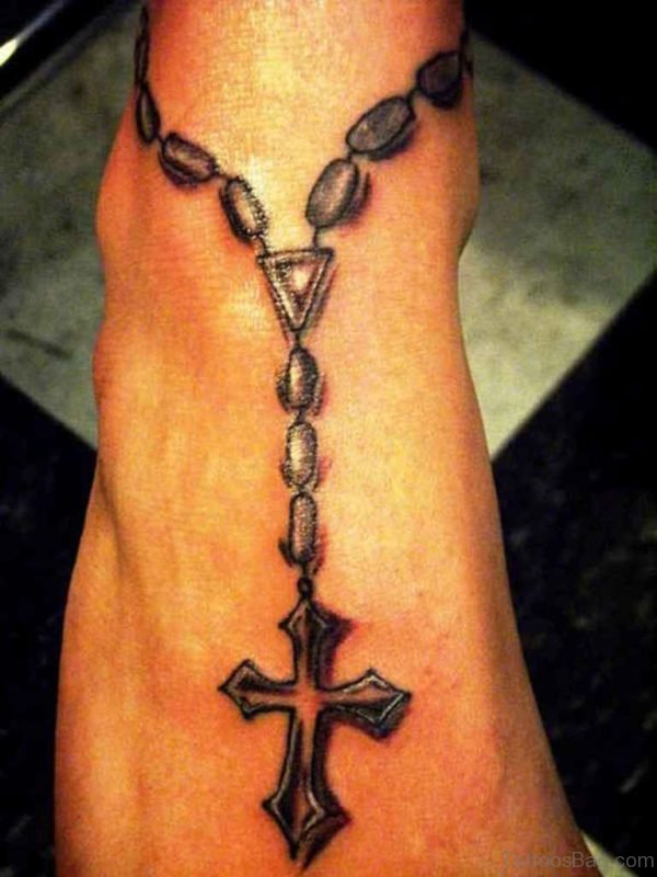 Grey Rosary Bracelet Tattoo On Ankle
