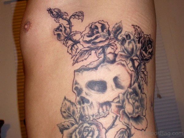 Grey Rose And Skull Tattoo 