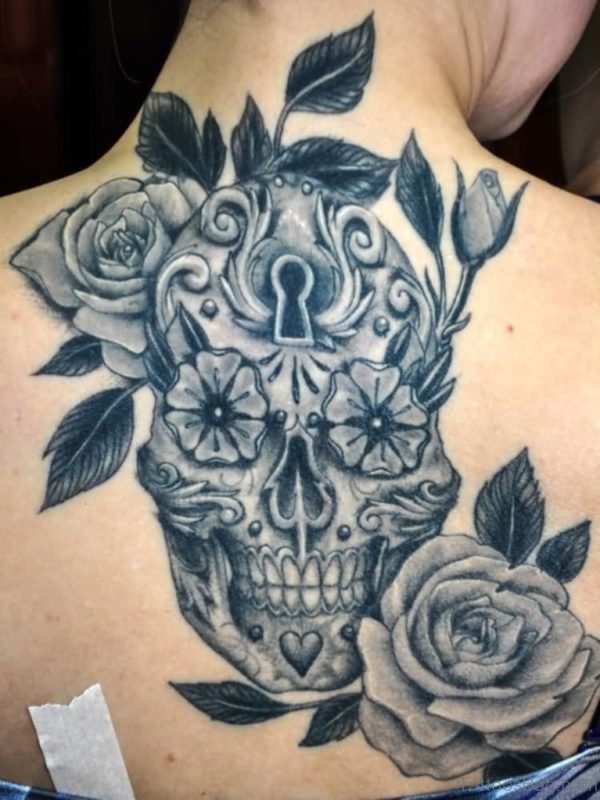 Grey Rose And Skull Tattoo