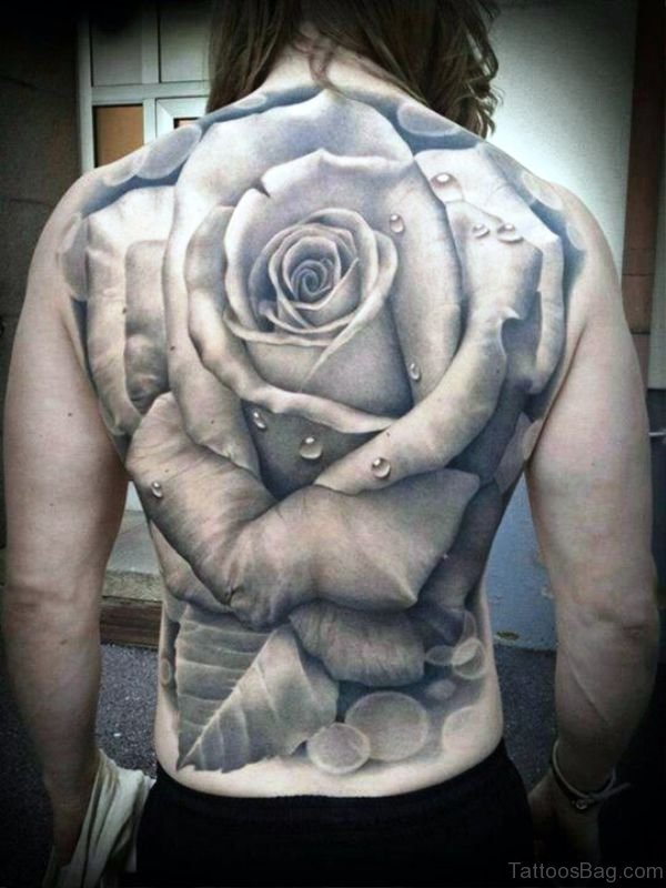 Grey Rose Tattoo On Back