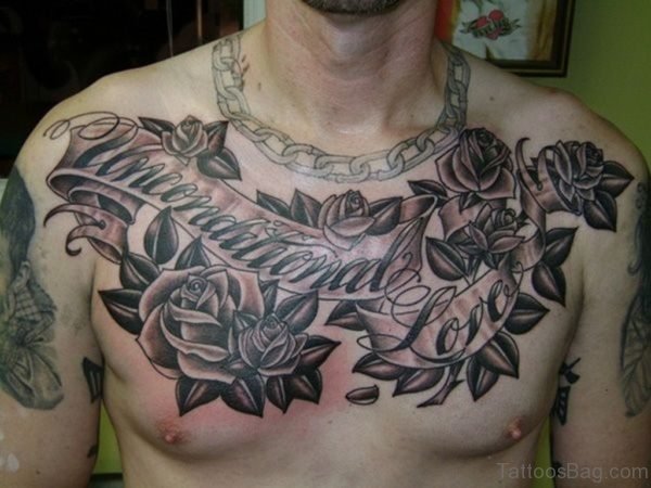 Grey Rose Tattoo On Chest