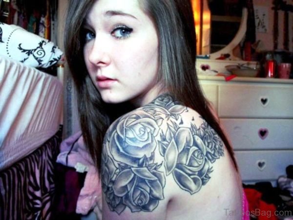 Grey Roses Tattoo On Shoulder