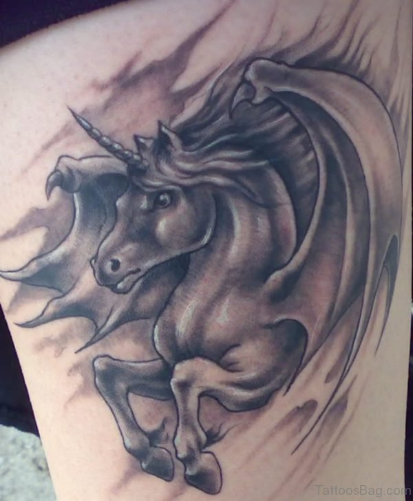 Grey Unicorn Tattoo