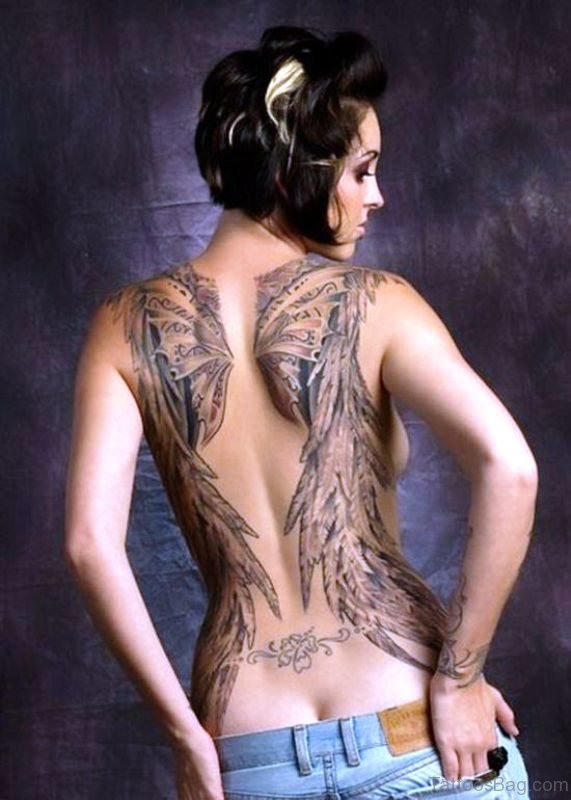Grey Wings Tattoo On Back
