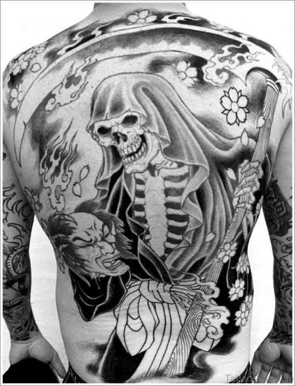 Grim Reaper Skeleton Tattoo On Back