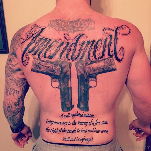 Gun Tattoo On Back 
