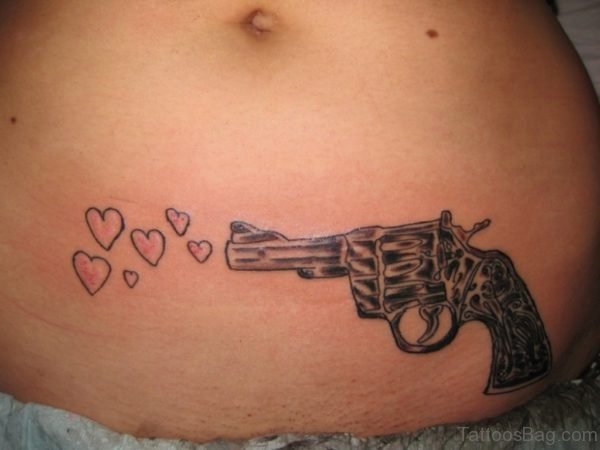 Gun Tiny Hearts Tattoo On Waist