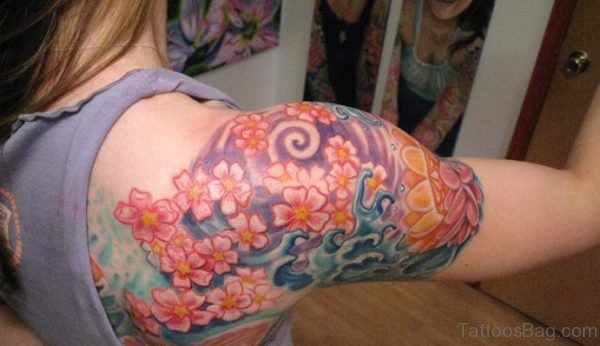  Cherry Blossom Shoulder Tattoo 