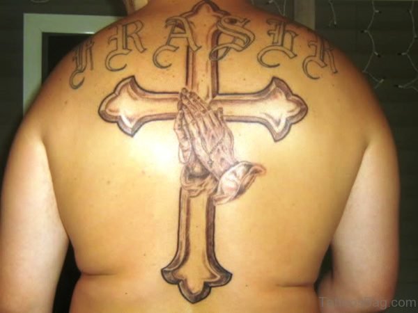 Hands Cross Tattoo On Back