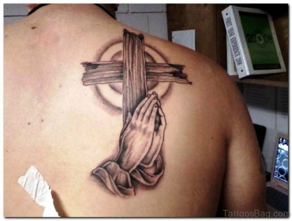Hands Cross Tattoo On Shoulder