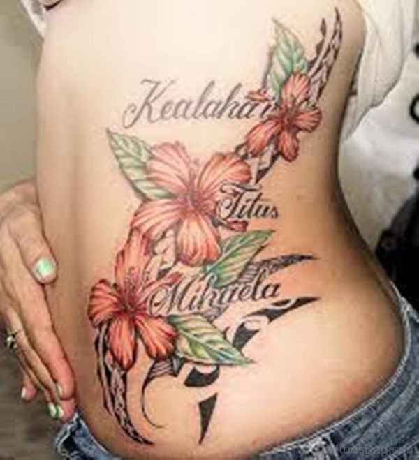 Hawaiian Flower Tattoo On Back Waist