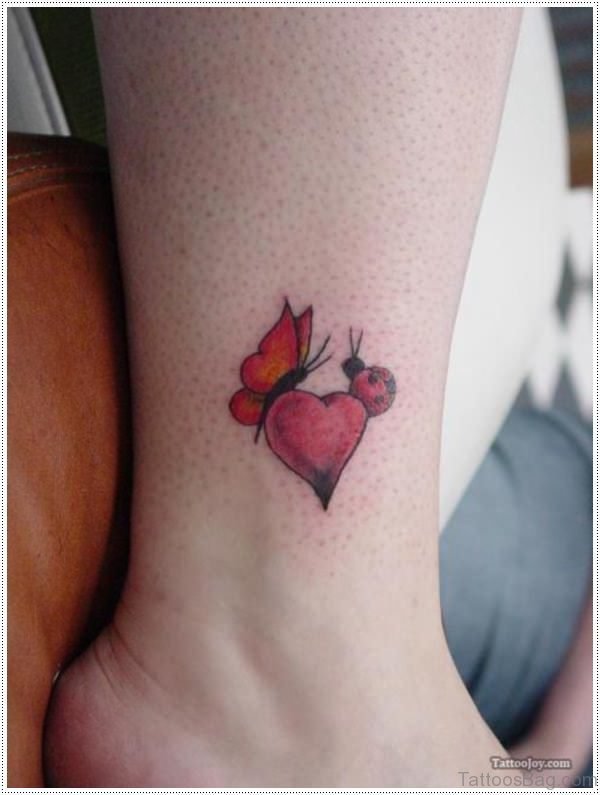 Heart And Bug Tattoo On Foot